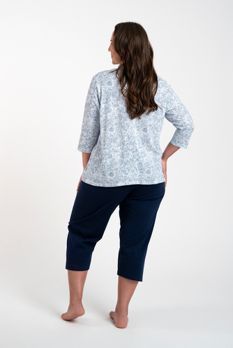 Antonia Női pizsama 3/4 ujjú, 3/4 nadrág Olasz divat - kék/zöld mintás