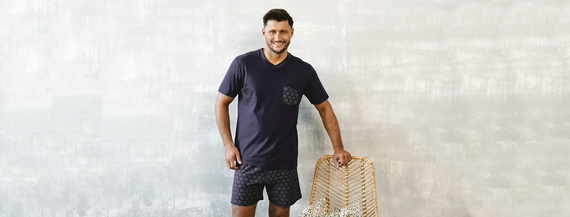 Diaz Férfi rövid ujjú pizsama, rövidnadrág Italian Fashion - tengerészkék/print