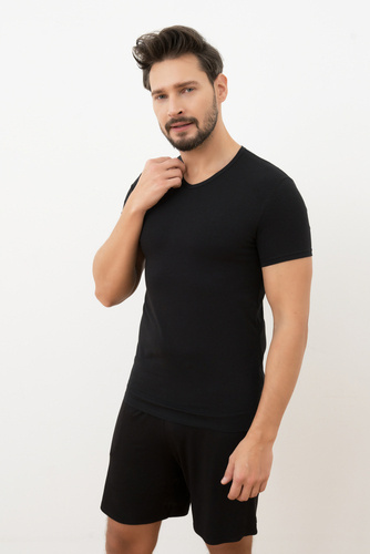 Ikar Férfi póló, cowl neck Olasz divat - fekete