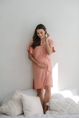 Moon bambusowa koszula nocna ciążowa i do karmienia Milk&Love herbaciana róża