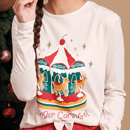 Gretel Női pizsama Sorbetto bézs - ünnepi, hosszúság. ujj, mézeskalács nyomtatás