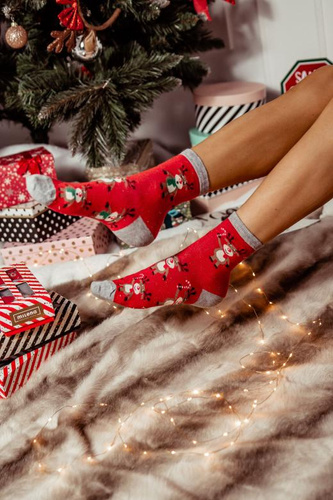1283.002 Álló rénszarvas Milena - Női karácsonyi zokni, piros