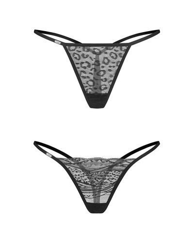 Clara Tanga 2-Pack Megszállott fekete csipke tanga állatmintával