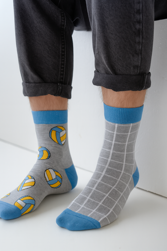 Férfi zokni Milena 1153-041 - "Volleyball not to be paired" | Színes design, pamut, lengyel gyártmányú