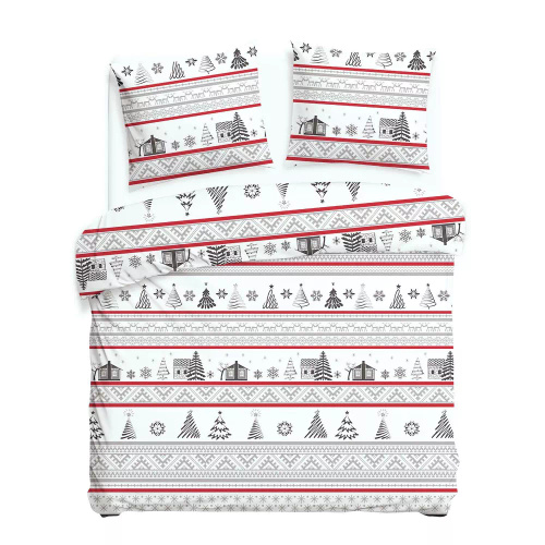 31514/1 Karácsonyi flanel ágynemű Flanelove Darymex szürke piros- készlet 100% pamut, meleg és puha