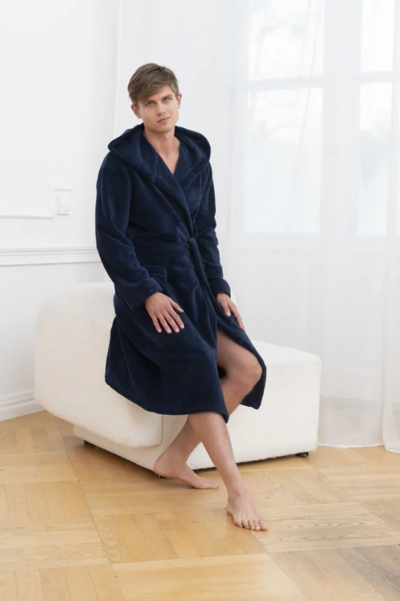 Mimas Férfi fürdőköpeny kapucnival olasz divat - tengerészkék