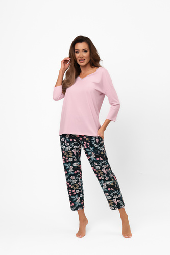 Női pamut pizsama Marisal - 3/4 blúz, 7/8 nadrág Olasz divat