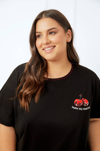 Cherry Női rövid ujjú pizsama, rövid nadrág Italian Fashion - fekete/print