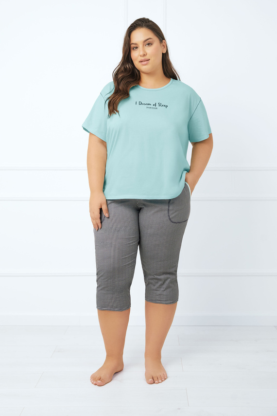 Tarisa női pizsama rövid ujjú, 3/4 nadrágos olasz divat - világos türkiz/print