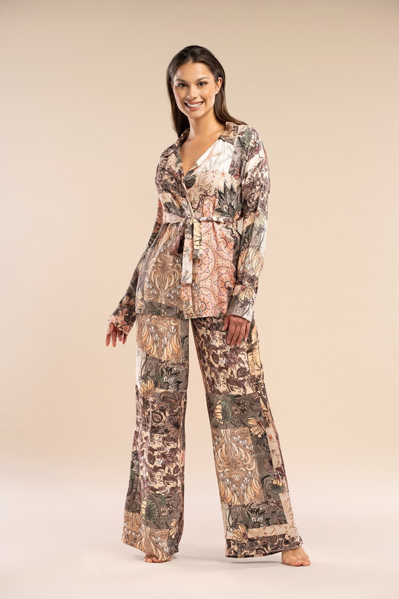 Forever Belle Reverie khaki- szatén viszkóz pizsamanadrág, elegáns és kényelmes