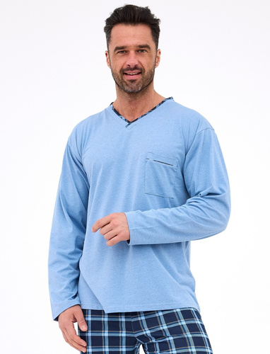 Férfi pizsama 122/304 Richard Cornette kék - pamut, hosszú ujjú, hosszú ujjú