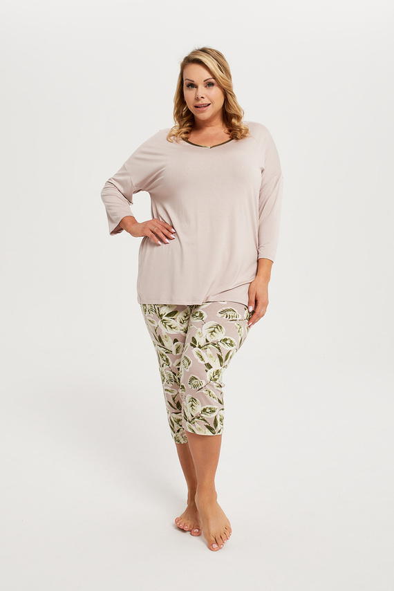 Indonézia Női pizsama 3/4 ujjú, 3/4 nadrág Olasz divat - bézs/print