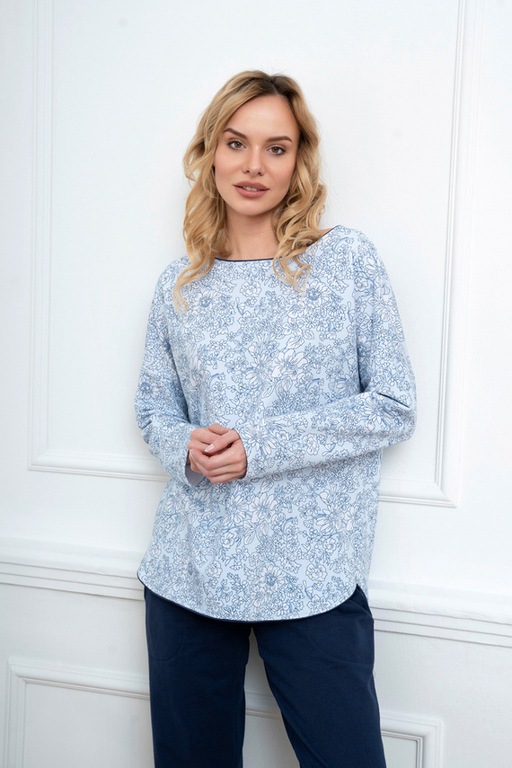 Gracjela Női pizsama hosszú ujjú, hosszú nadrág olasz divat - kék/zöld mintás