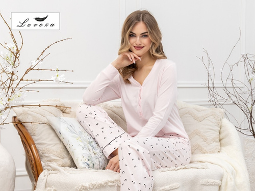 Laveza Afra női pizsama 1617 - pamut, világos rózsaszín, hosszú ujjú, hosszú ujjú