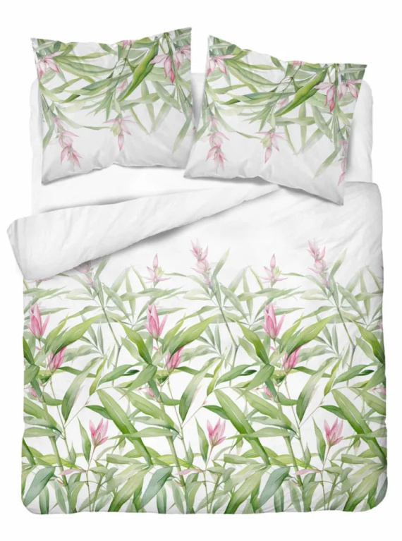 4922 A Home Satin Pościel satynowa liście Detexpol biały