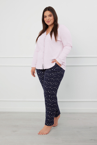 Libra Női pizsama hosszú ujjú és nadrágos olasz divat - rózsaszín/print