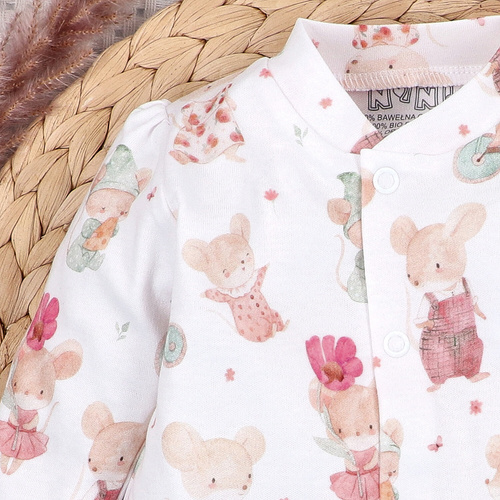 ABN-5540 Nini's Happy Animals organikus pamut bodysuit - nikkelmentes nyomógombok, biztonságos és kényelmes a baba számára