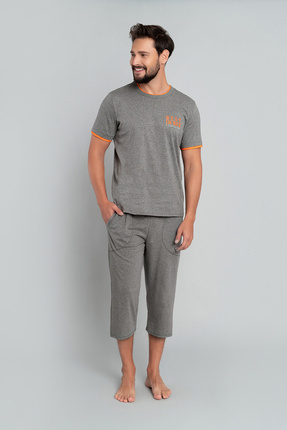 Marek Férfi pizsama rövid ujjú, 3/4 nadrág olasz divat - közepes melange