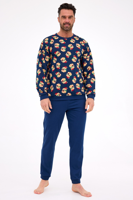 457/293 Teddy 6 Cornette férfi pizsama - karácsonyi, tengerészkék, pamut