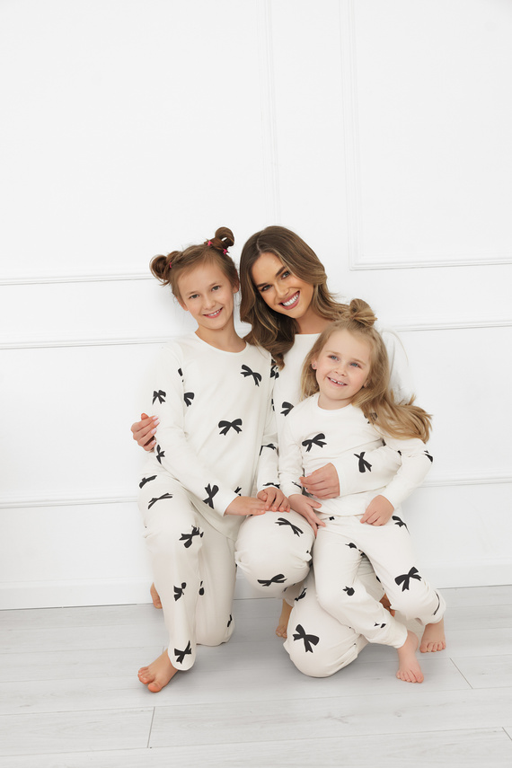 Figaro lány pizsama - ekrü, pamut, hosszú ujjú és nadrágos Olasz divat