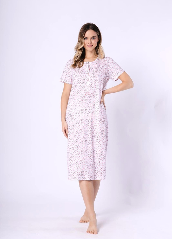 Oriana női ing 1723/1760 Leveza korallszínű pamut, rövid ujjú, gombok, midi, midi