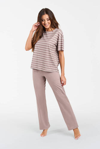 Betty Női rövid ujjú pizsama, hosszú nadrág Olasz divat - cappuccino/print cappuccino