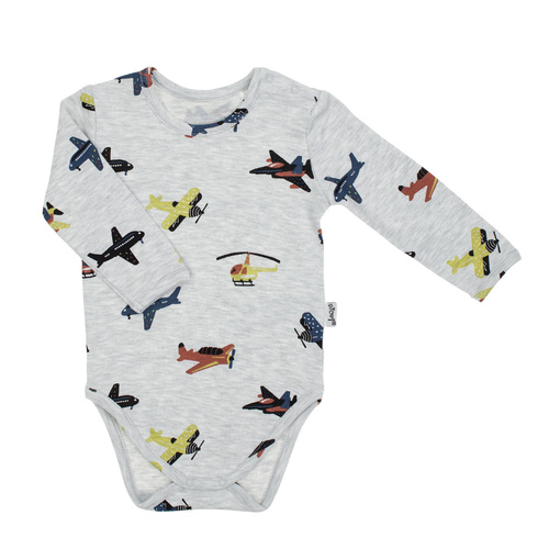 219095 Willy Nicol baba bodysuit pamut szürke repülőgépekkel - hosszú ujjú