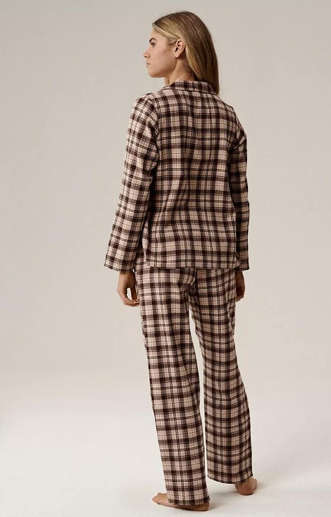 NLP-505 Atlantic női pizsama barna - flanel, cipzáras, kockás, pamut, pamut