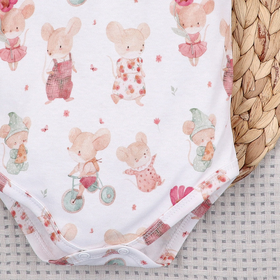 Nini Little Mouse bababody organikus pamut váll patent rövid ujj bőrbarát