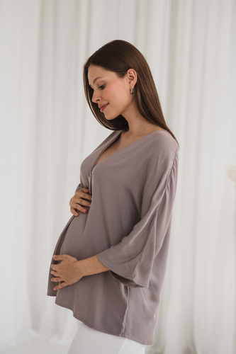 Mamafullness Terhességi blúz szoptatáshoz Milk&Love bézs - viszkóz, 3/4 ujjú, túlméretezett, oversize