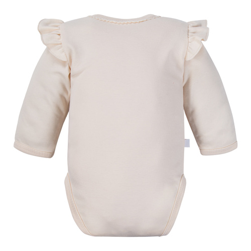 Fluffy Tails Eevi bébi bodysuit - ekrü, hosszú ujjú, vállfodrokkal