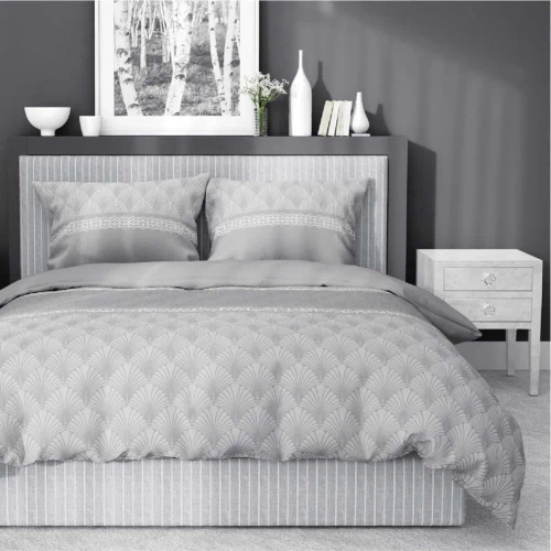 4924 A Home Satin Pościel satynowa liście Detexpol szary