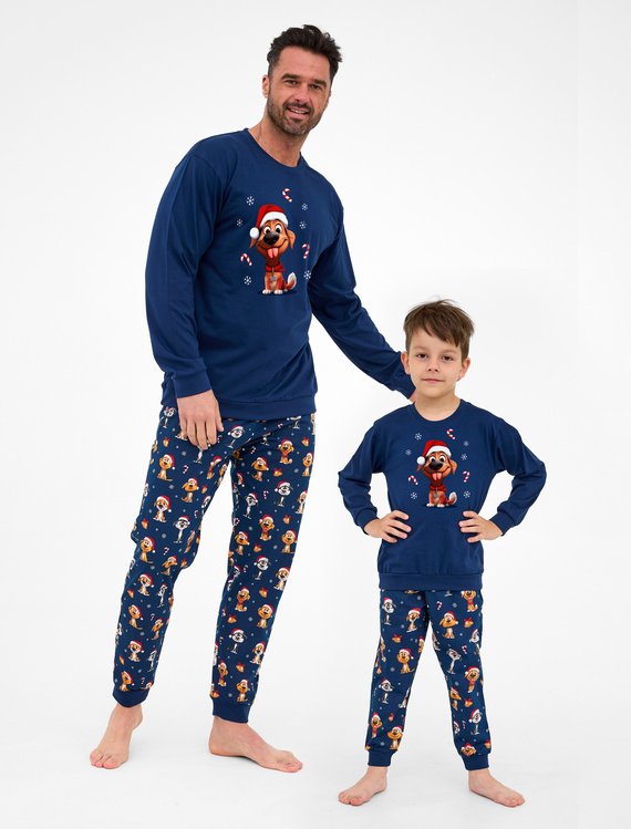 115/294 Dog Férfi Cornette pizsama - karácsonyi, sötétkék, pamut