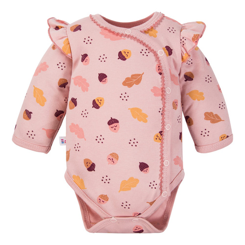 Fluffy Tails bébi body boríték Eevi - Rózsaszín, hosszú ujjú, fodrokkal