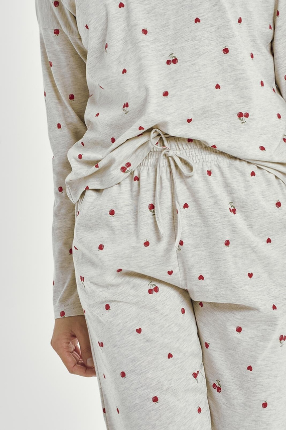 Adele 3430 Taro női pizsama szürke hosszú ujjú pamut pamut cseresznye motívummal