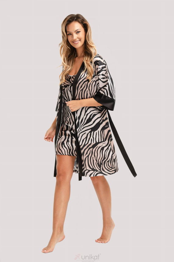 Braga szatén fürdőköpeny Unikat - zebra, elegáns, övvel