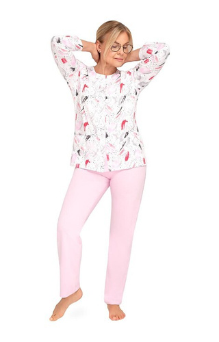 202 Maria III Női pizsama Martel 31 rózsaszín - pamut, kigombolt, hosszú ujjú, hosszú ujjú