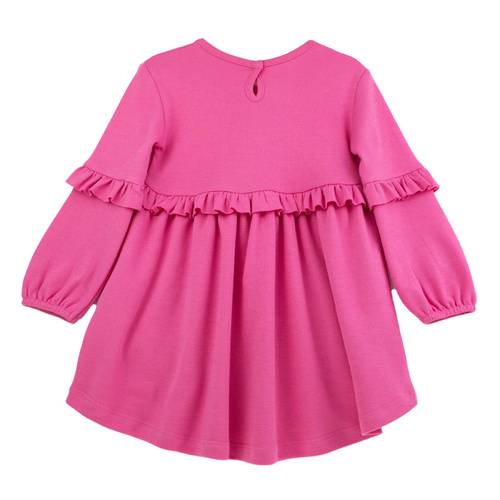 141972 Nicol hosszú ujjú ruha - rózsaszín , pamut, fodrokkal