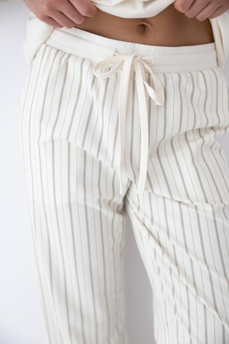 Soleil Sensis női pizsama ecru-bézs, pamut, rövid ujjú, hosszú nadrág