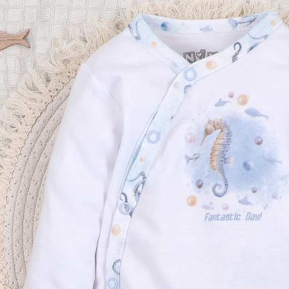 ABN-5442 Sea Of Joy Nini boríték body fehér - organikus pamut, csecsemők számára