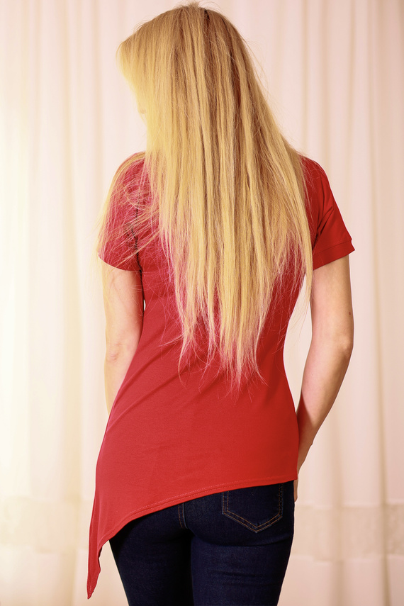 Aria Mirale blúz - viszkóz, aszimmetrikus, V kivágás - piros