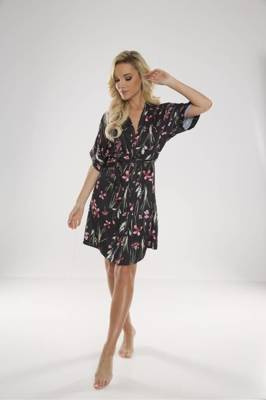 638 Lurdes női fürdőköpeny De Lafense - fekete-rózsaszín