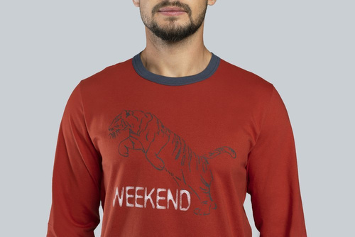 Lion Férfi hosszú ujjú pizsama, nadrág Italian Fashion - piros/grafit