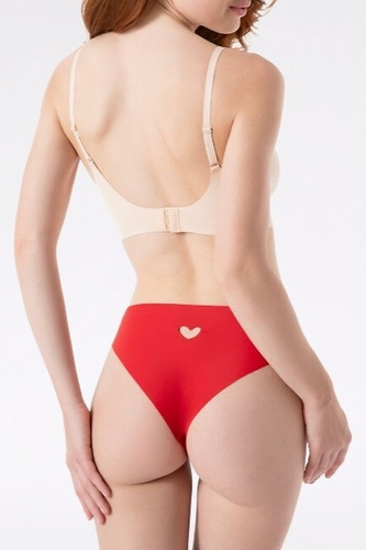 Julimex Heart Simple Brasil bikini alsó piros színben - varrás nélküli melltartó bájos szívvel
