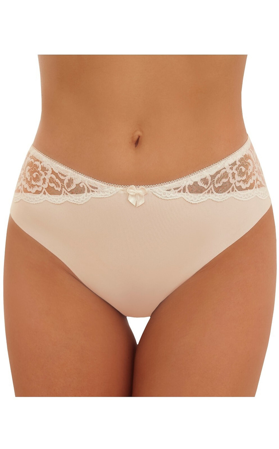 Női figi Inga Emili bézs mikroszálas laser cut hímzett hálóval