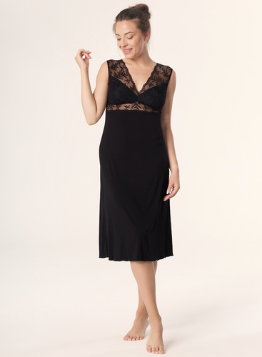 Hálóing Petra KM29 Mefemi by Nipplex fekete - viszkóz, csipke, vádlihosszúságú, vékonytalpú