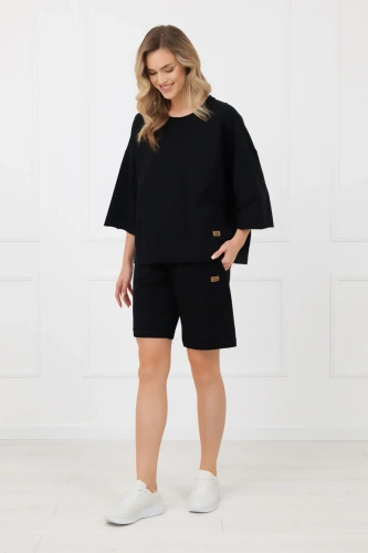 Női pamut rövidnadrág Kaori Italian Fashion zsebekkel-fekete