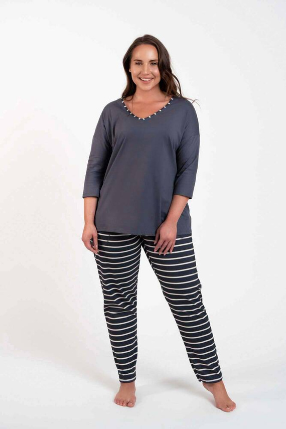 Betty Női pizsama 3/4 ujjú, hosszú nadrágos olasz divat - grafit/grafit nyomtatás