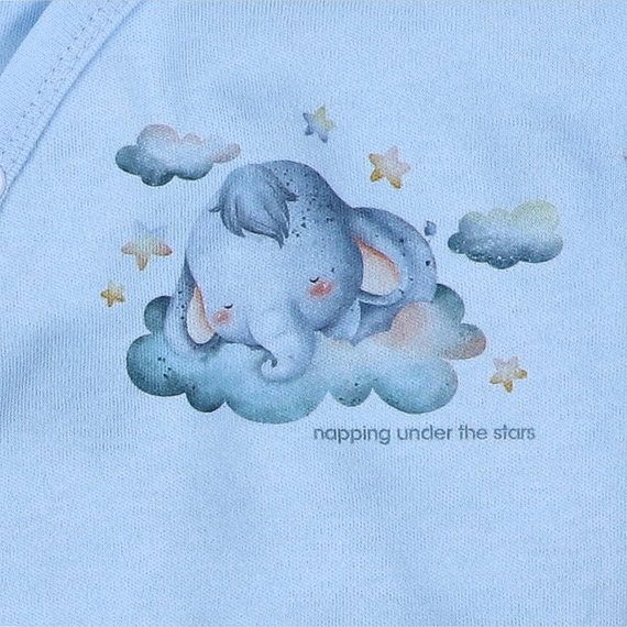 ABN-5603 Nini Little Dreamers borítékos bodysuit bio pamutból csecsemőknek kék - nikkelmentes rögzítőelemek, 100% biztonság