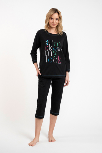 Olza Női pizsama 3/4 ujjú, 3/4 nadrágos olasz divat - fekete